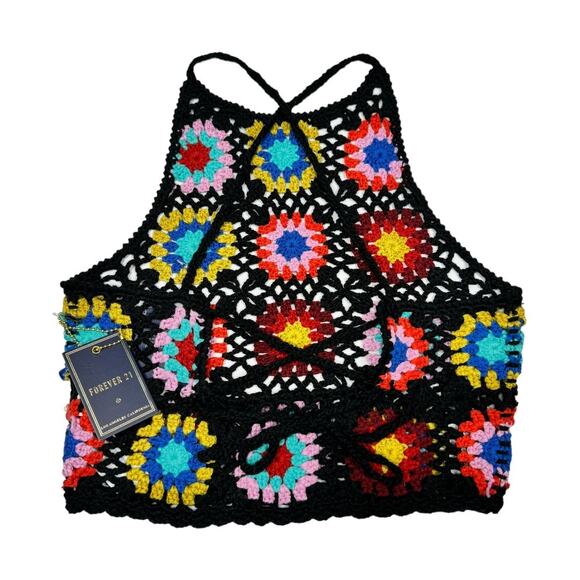 Forever 21 Granny Square Crochet Matching Set Small New Halter Top Flare Pants - Picture 5 of 11